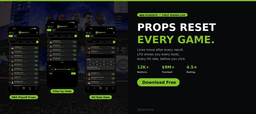 LFG Sports AI NBA first round betting 2026 player props playoff tracking