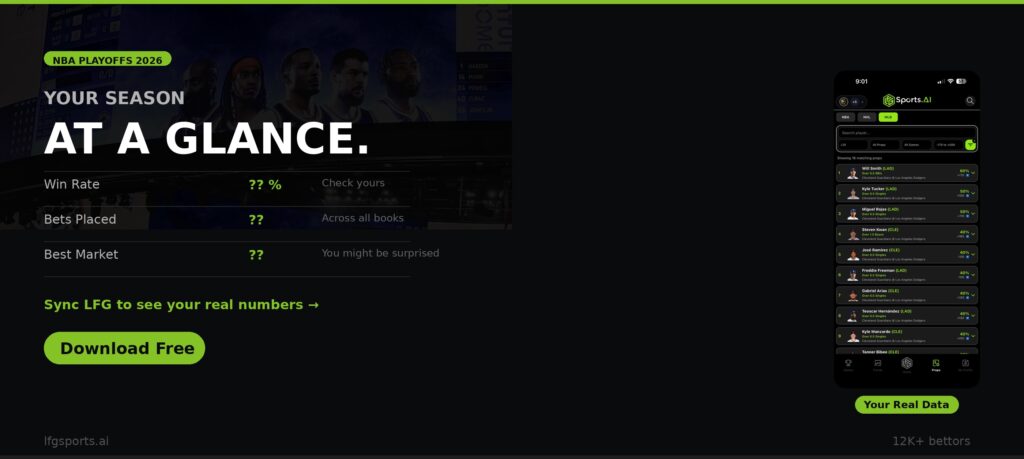LFG Sports AI NBA playoff betting 2026 track bets sportsbook dashboard