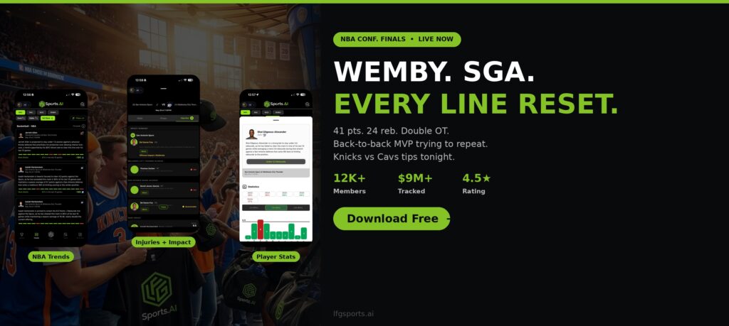 LFG Sports AI NBA conference finals prop betting 2026 Wemby SGA trends injuries stats