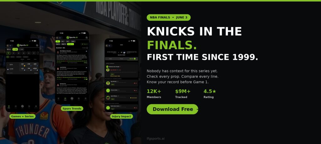 LFG Sports AI NBA Finals betting 2026 Knicks props games trends injuries guide