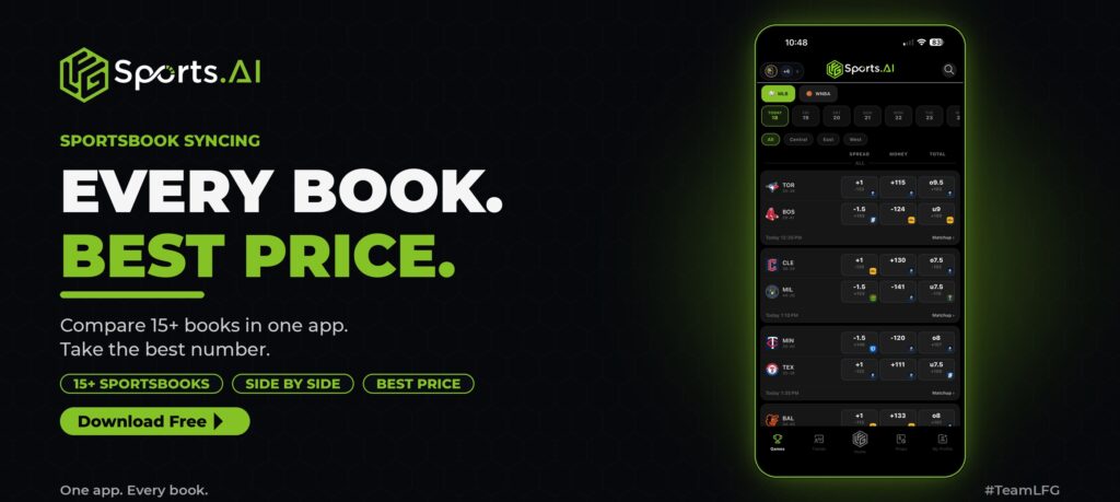 LFG Sports AI line shopping sports betting compare best price across sportsbooks dashboard
