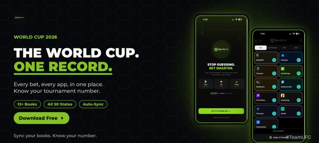 LFG Sports AI track your World Cup bets sportsbook syncing one record dashboard