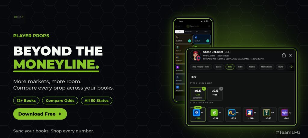 LFG Sports AI player props compare odds across sportsbooks dashboard
