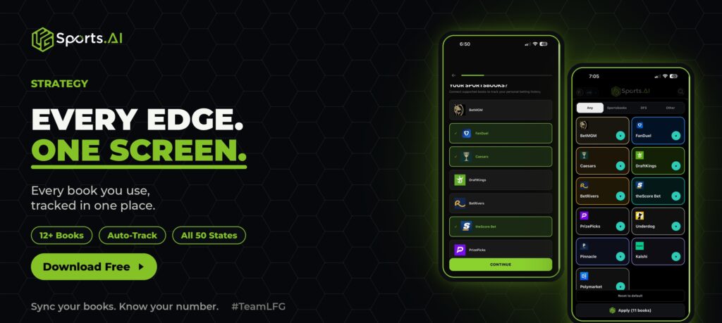 LFG Sports AI futures bets track open tickets sportsbook syncing dashboard
